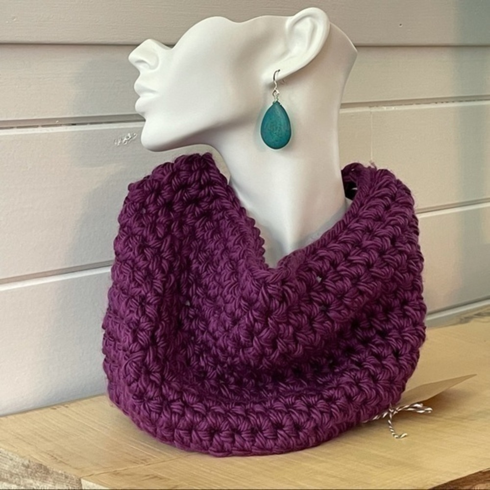 $49 SALE Handmade Unisex Plum Crochet Knit Infinity Scarf Cowl Scarf Men Women